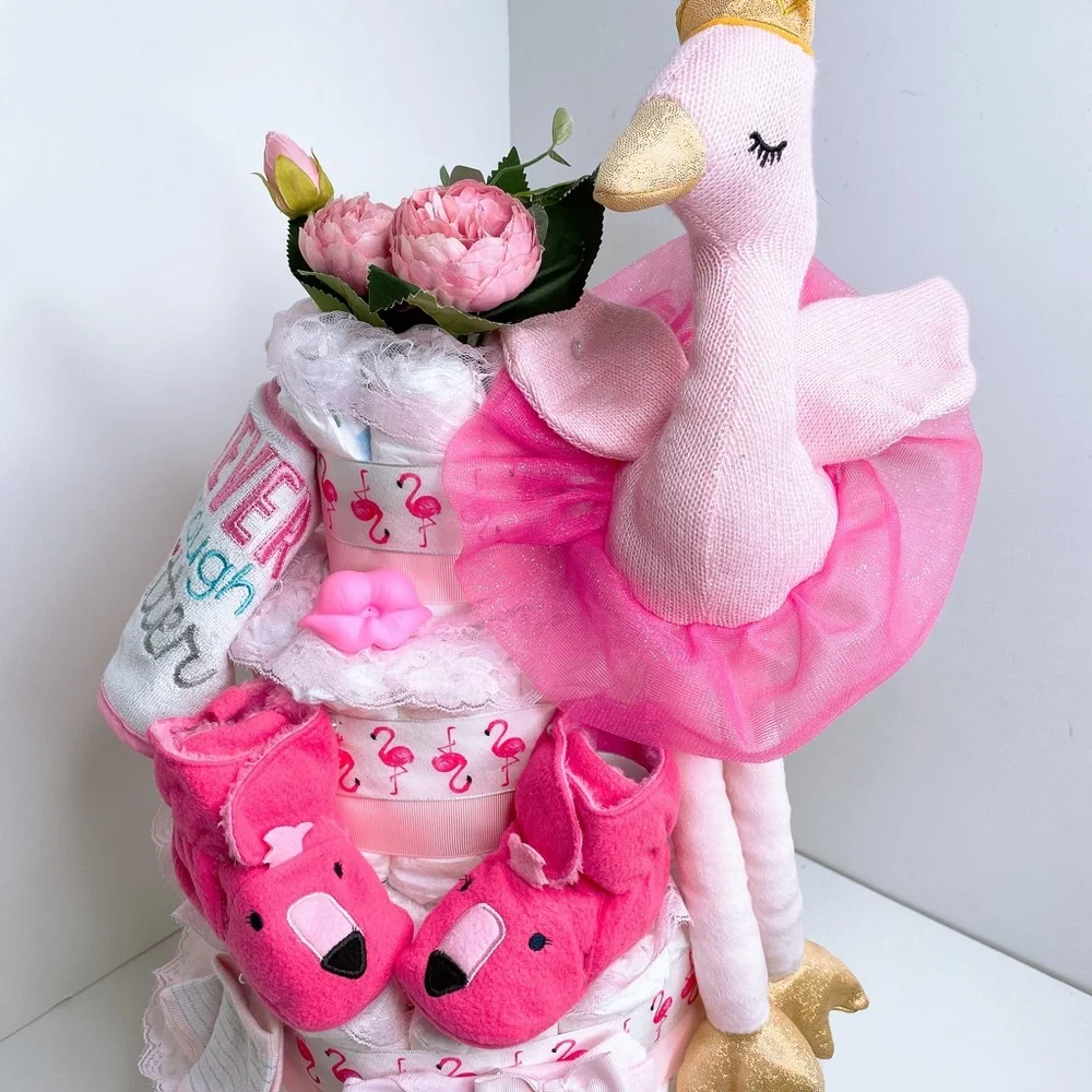Flamingo Diaper Cake, Pink Flamingo Theme